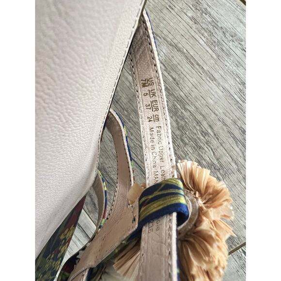 J.Mclaughlin NWOT Mandy Sandal in Midnight Floral Raffia Pom Flats Botanical 7M - Picture 5 of 7